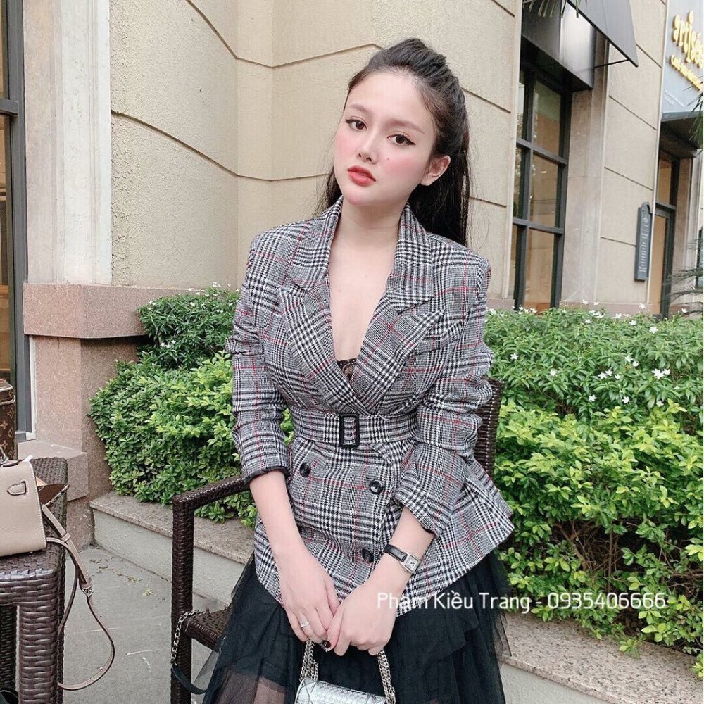 Double breasted plaid checkered blazer jacket size Small